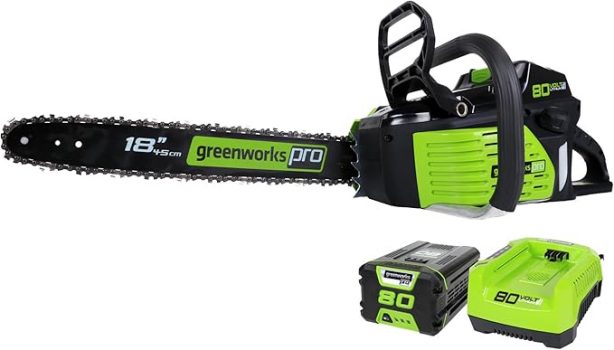 Greenworks 18" 80V Cordless Chainsaw w/ Battery & Charger