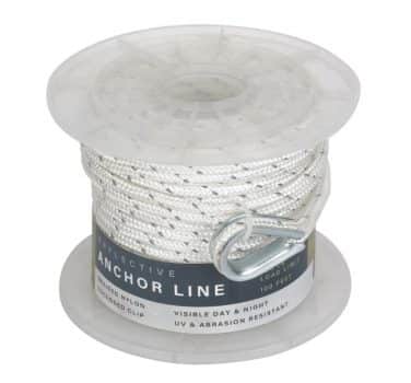 1/4" x 100' Braided Nylon Reflective Boat Anchor Line with Clip