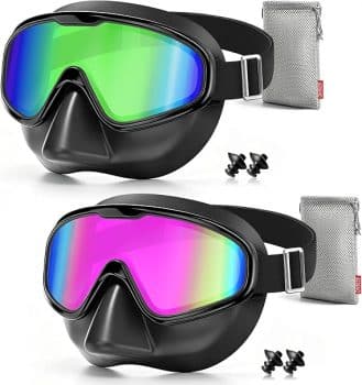 2-Pk Aegend Fabric Strap Swim Goggles w/ Nose Cover