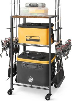 8-Rod Olakee Rolling Fishing Rod Rack & Tackle Cart