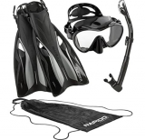 Anti-Fog Panoramic Snorkel Mask, Tube, and Fin Set