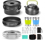 Odoland 15pcs Camping Cookware Mess Kit